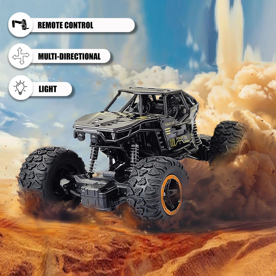 Remote Control Rock Crawler Mist Smoke Spray Function, High Speed 1:18 RC Car Toys for Boys 2WD Off Road Vehicle Toy Cars for Kids Monster Truck Rock Climbing Car Toy for Kids Black
