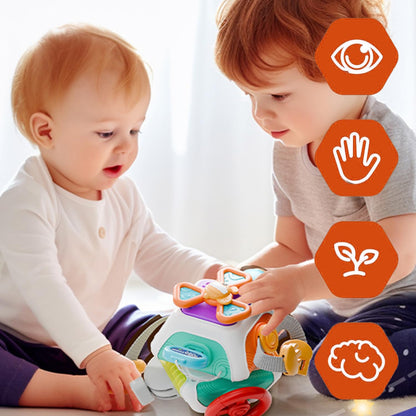 BrainyBox - Montessori Busy Cube for Toddlers 1-3 Years | 6-in-1 Sensory Activity Toy | Baby Learning Cube | Fine Motor Skills Toy | Travel Activity Toy for Kids | Birthday Gift for Boys & Girls