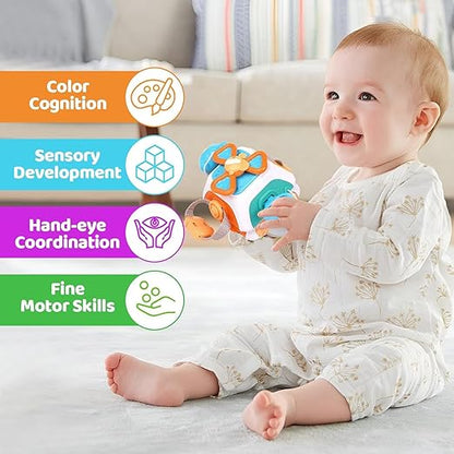 BrainyBox - Montessori Busy Cube for Toddlers 1-3 Years | 6-in-1 Sensory Activity Toy | Baby Learning Cube | Fine Motor Skills Toy | Travel Activity Toy for Kids | Birthday Gift for Boys & Girls