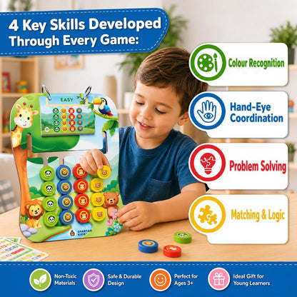 Montessori Wooden Pattern Matching Puzzle Board for Kids – Colour Sorting, Challenge Card Game & Brain Development Educational Toy