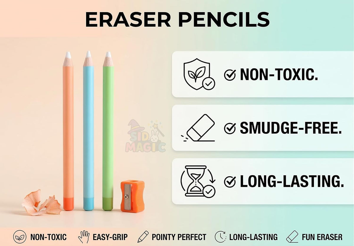 Magic Eraser Pencils Set (2 Pack) with Sharpener - Pastel, Precision Erase, Non-Toxic Kids Return Gift