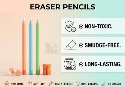 Magic Eraser Pencils Set (2 Pack) with Sharpener - Pastel, Precision Erase, Non-Toxic Kids Return Gift