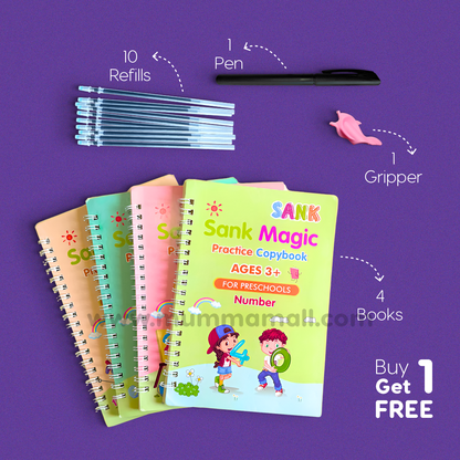 ✨Magic Practice Copybook📚, Buy 1 Set Get 1 Set Free🤩 (8 Book + 2 Pen+ 20 Refill +2 Grip)✍