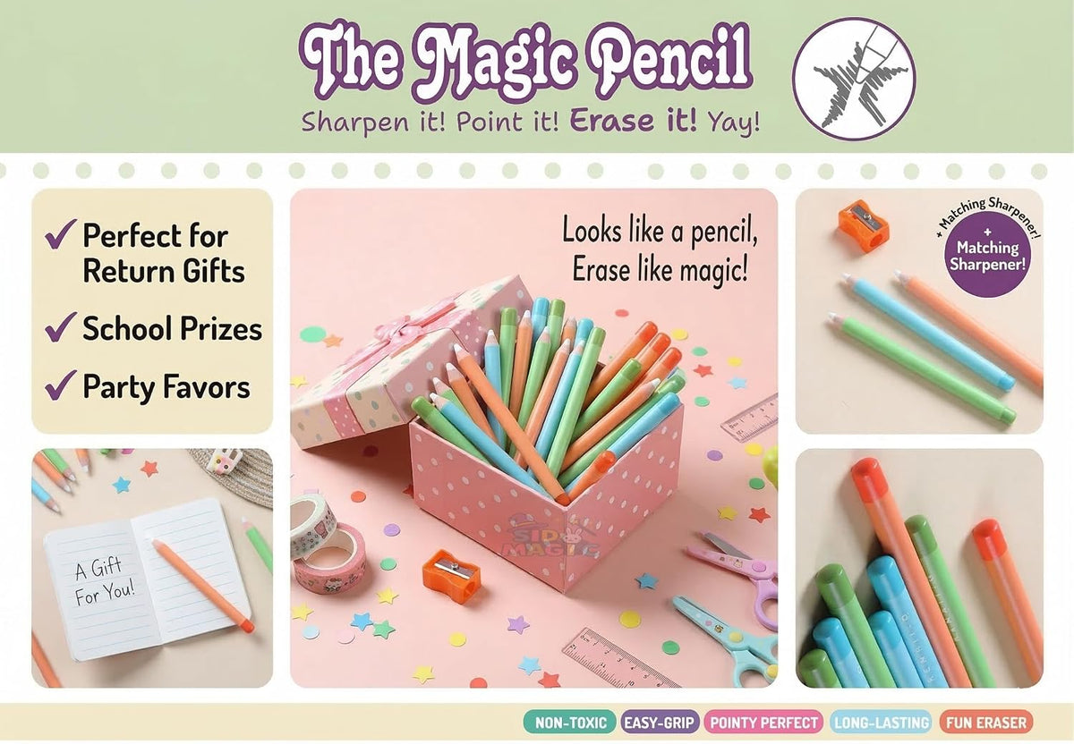 Magic Eraser Pencils Set (2 Pack) with Sharpener - Pastel, Precision Erase, Non-Toxic Kids Return Gift