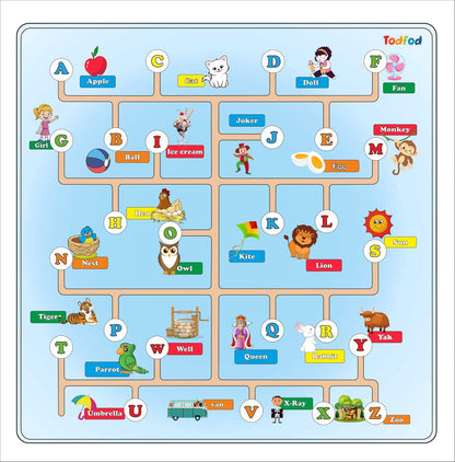 TodFod Wooden Toys ABCD Maze Learning Toys (26 Pieces) Brain Games for Kids (Multicolour)