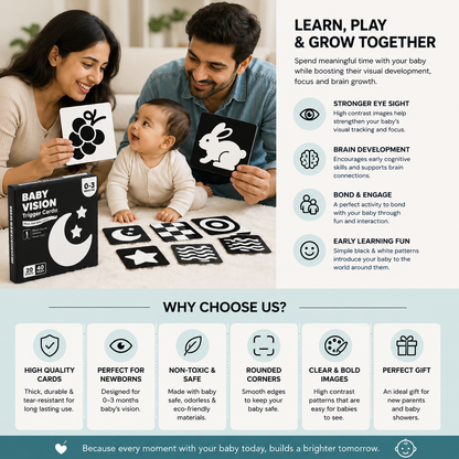 Baby Vision Trigger Cards for 0-3 Months Newborn Babies | Black and White High Contrast Visual Cards for Infant Brain Development, Eye Tracking & Visual Stimulation