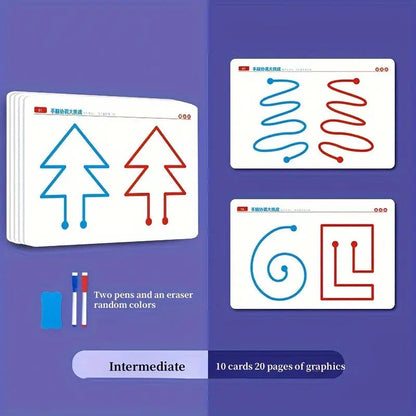 20-Sheet Action Exercise Coordination Development Set for Whole Brain Balance, Focus Enhancement Tool, Uncharged, Cardboard Material, No Battery, Three Difficulty Levels