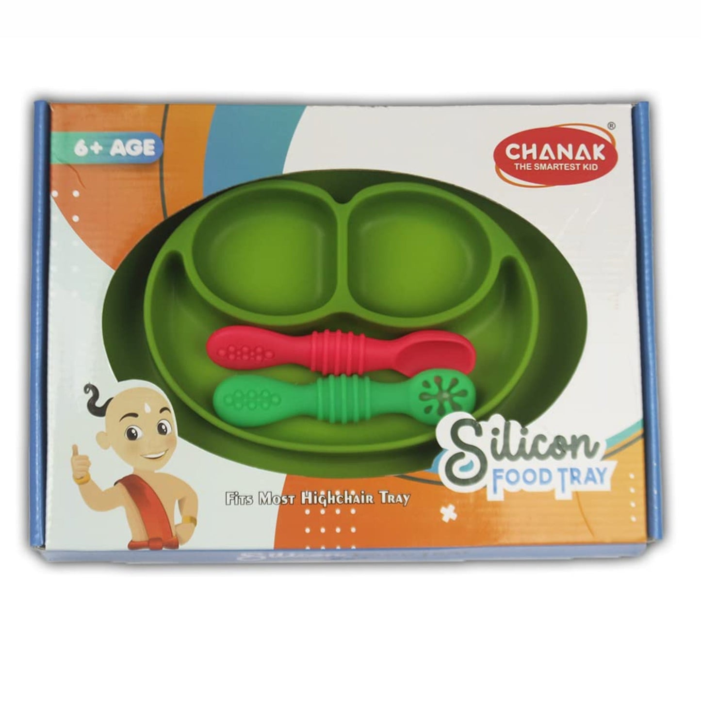 Baby Food Oval Tray - Silicon Plate with Multiple Compartments & Two Spoons