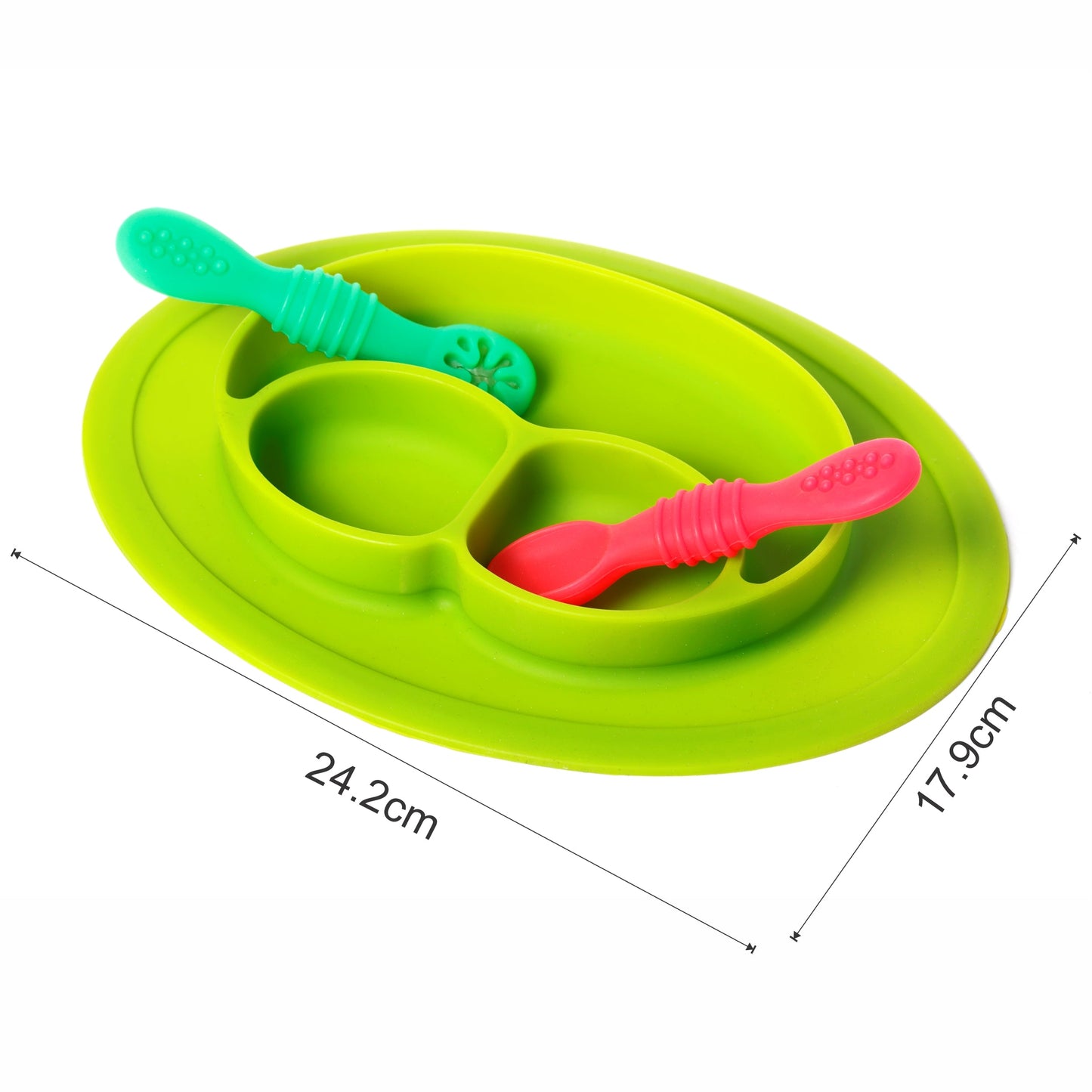 Baby Food Oval Tray - Silicon Plate with Multiple Compartments & Two Spoons