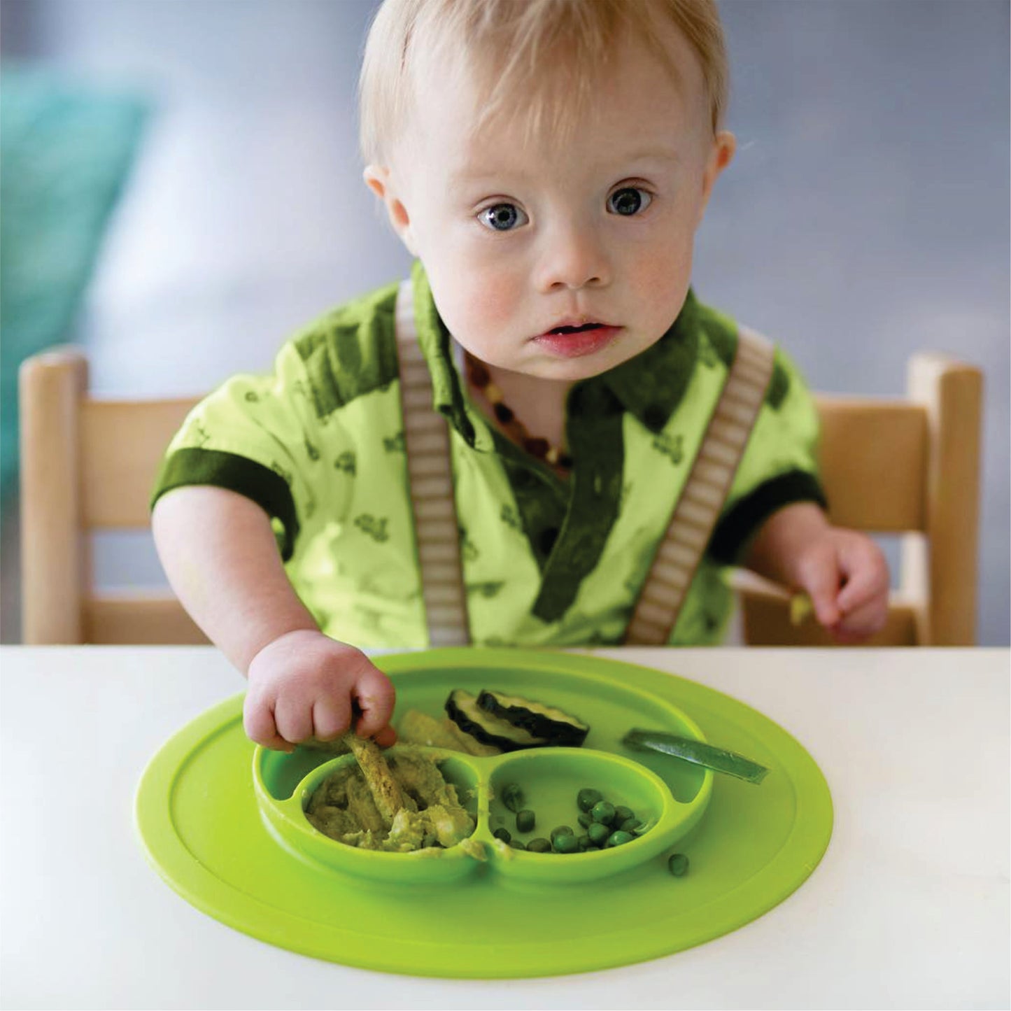 Baby Food Oval Tray - Silicon Plate with Multiple Compartments & Two Spoons