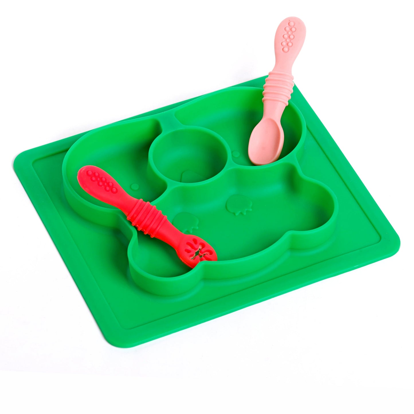 Baby Food Tray - Silicon Plate with Multiple Compartments & Two Spoons