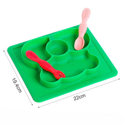 Baby Food Tray - Silicon Plate with Multiple Compartments & Two Spoons