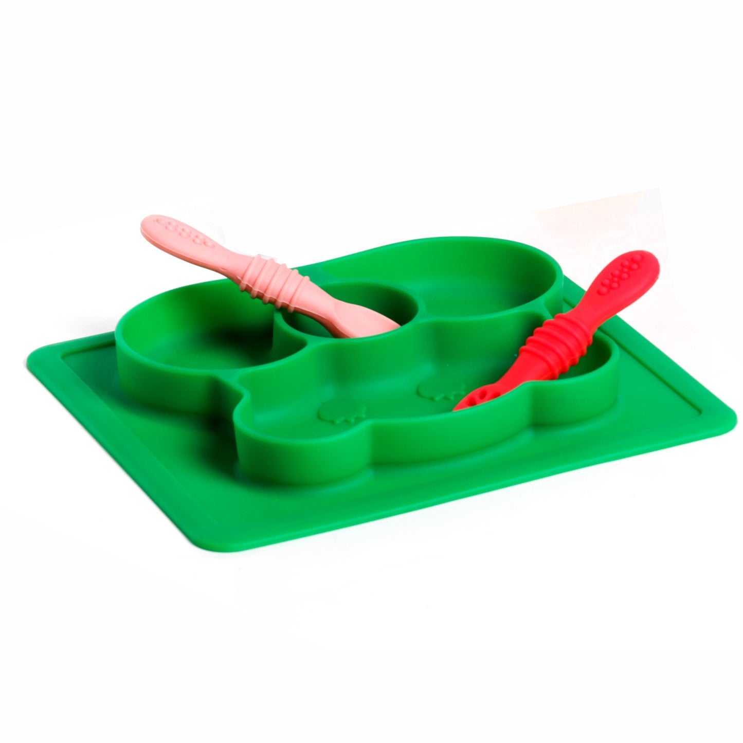 Baby Food Tray - Silicon Plate with Multiple Compartments & Two Spoons