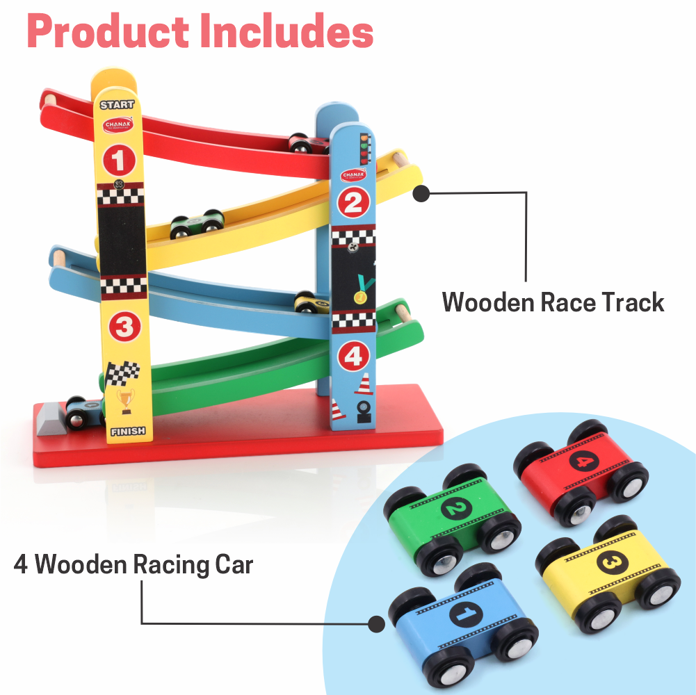 Wooden Car Ramps Race - 4 Level Toy Car Ramp Race Track