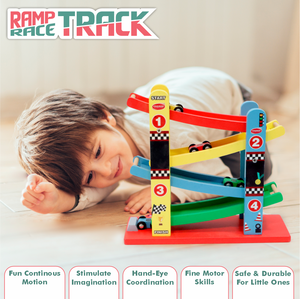 Wooden Car Ramps Race - 4 Level Toy Car Ramp Race Track