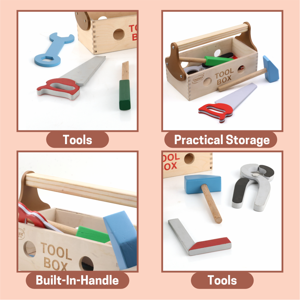 Portable Construction Wooden Tool Box for Kids