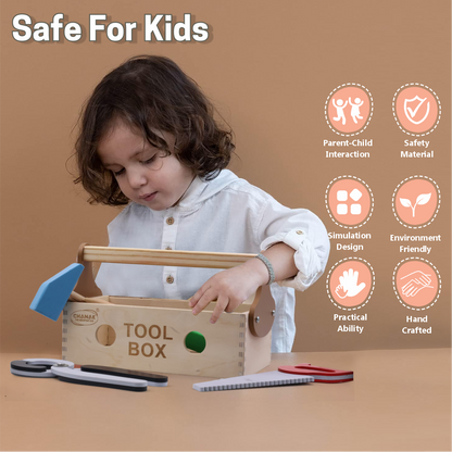 Portable Construction Wooden Tool Box for Kids