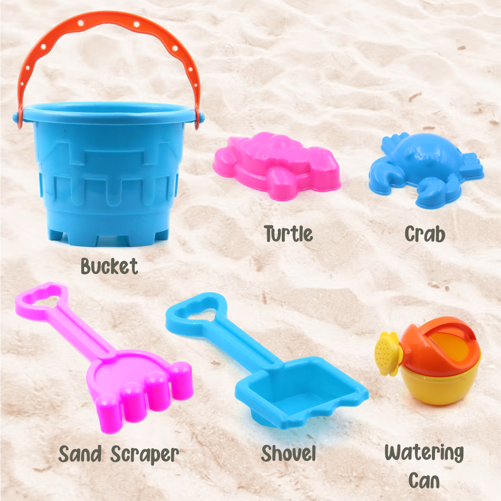 6 Piece Plastic Sand Game Beach Toy Set (Multicolour)