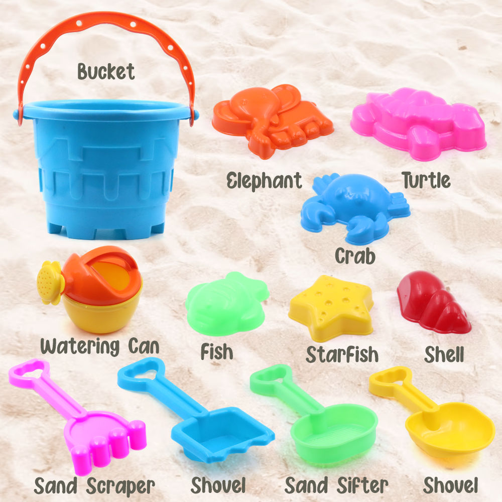 12 Piece Plastic Sand Game Beach Toy Set (Multicolour)