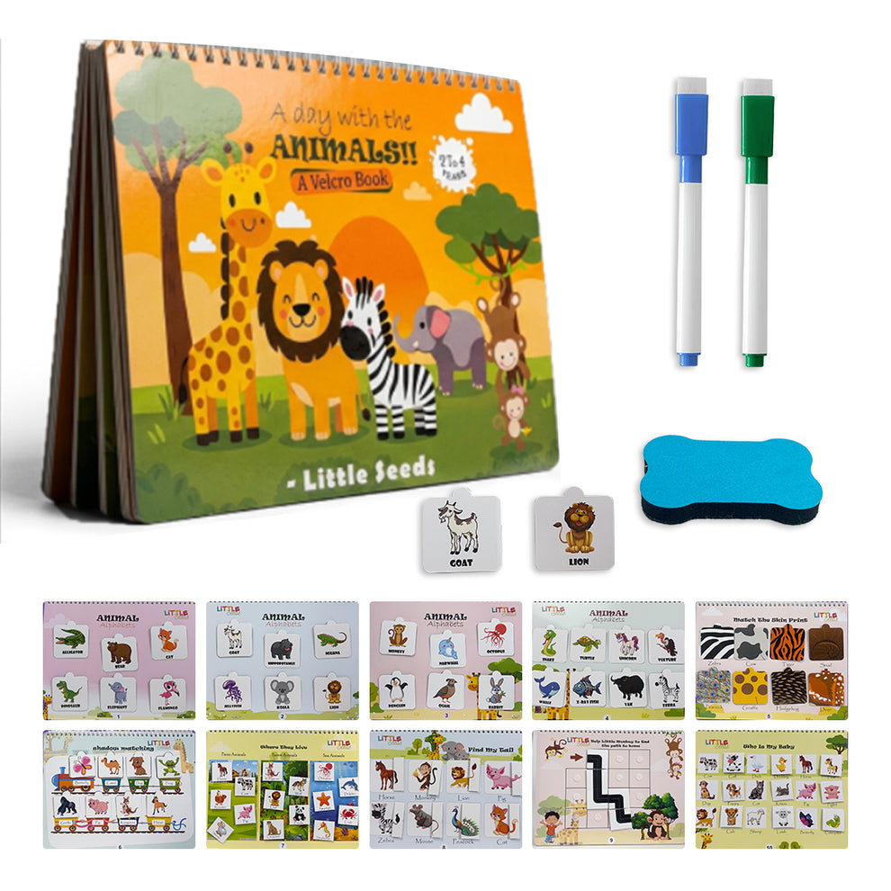 Wild Wonders™ Montessori Busy Book – Reusable Velcro Activity Binder f ...