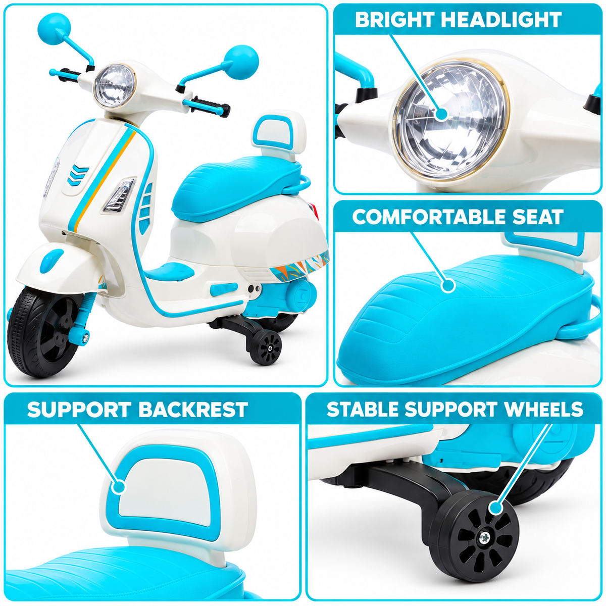 Kids Vintage Style Electric Ride-On Scooter