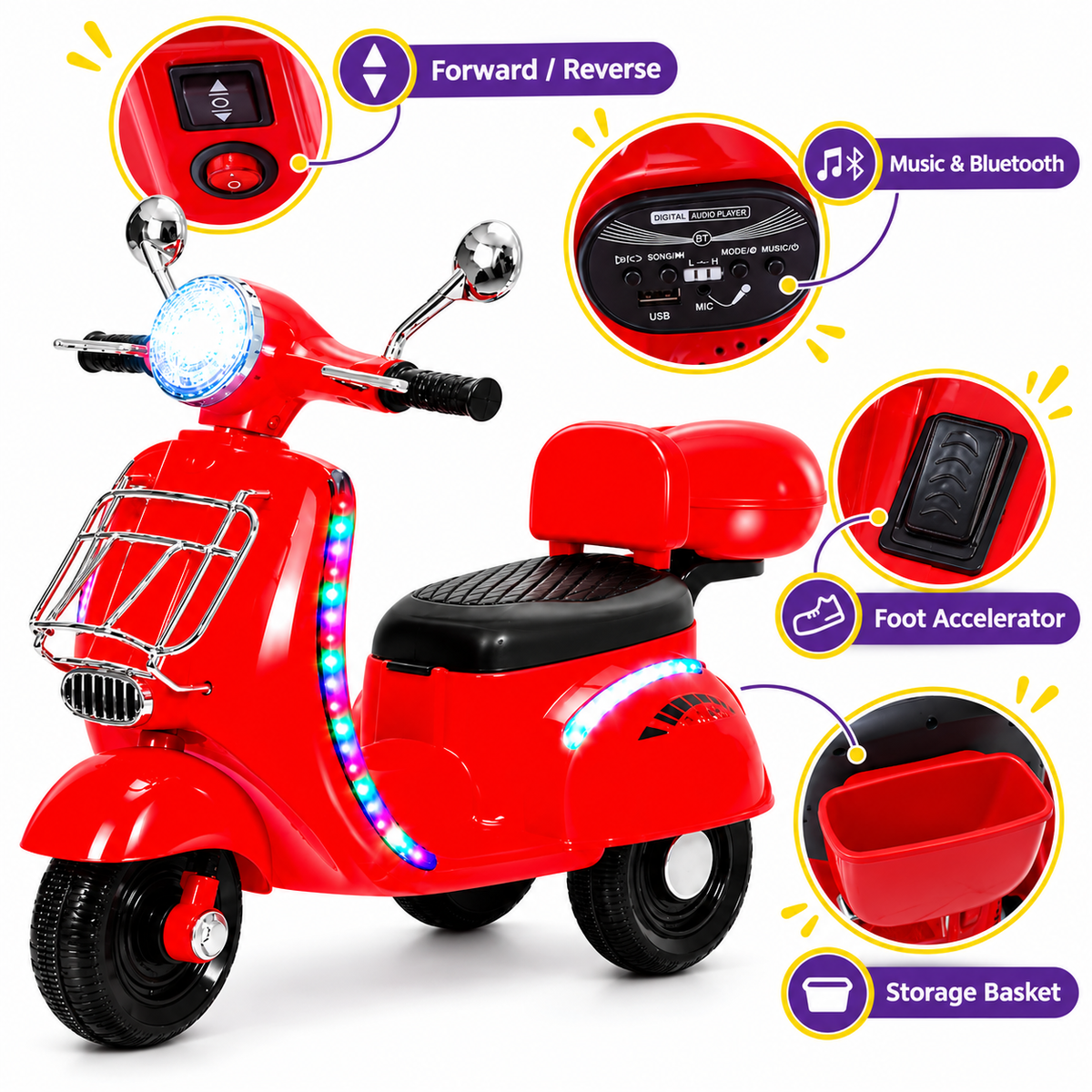 Kids Retro 3-Wheel Electric Ride-On Scooter