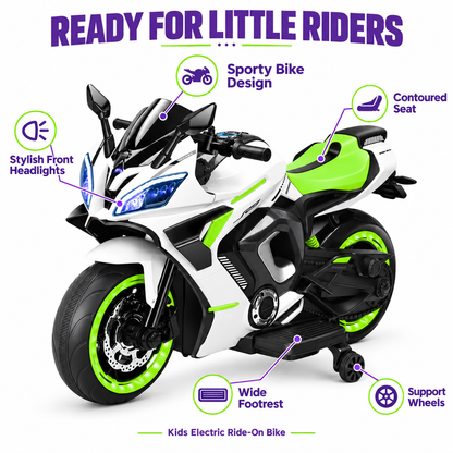 Kids Sporty Electric Ride-On Bike with Training Wheels
