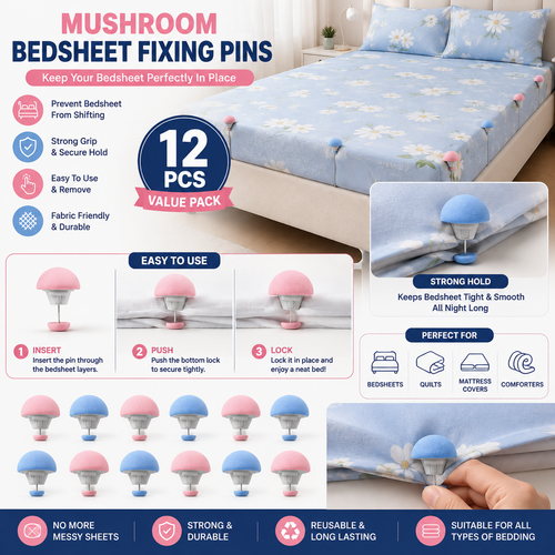 👉 🍄 BedLock™ Mushroom Quilt & Bedsheet Fixing Pins – 12 PCS