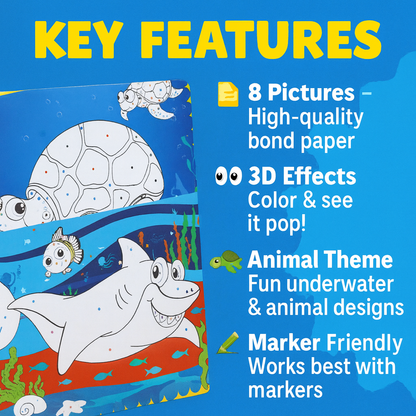 Kids’ 3D Animal Coloring Book with Markers – Includes 8 Animal Scenes & Free 3D Glasses – Screen-Free Learning for Children