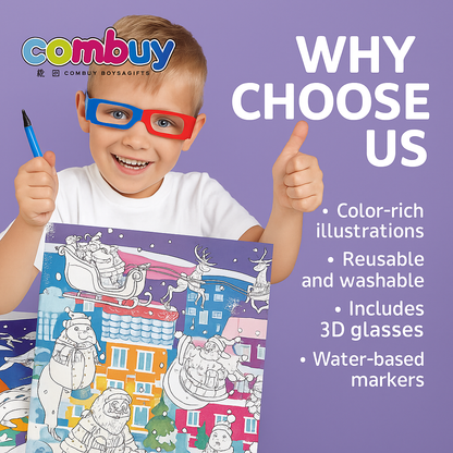 Kids’ 3D Animal Coloring Book with Markers – Includes 8 Animal Scenes & Free 3D Glasses – Screen-Free Learning for Children