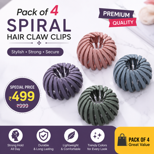 ✨ HaloGrip™ Spiral Hair Claw Clip Set | Strong Hold, No-Pull, Comfortable Matte Finish Hair Accessories for Women & Girls | Pack of 4