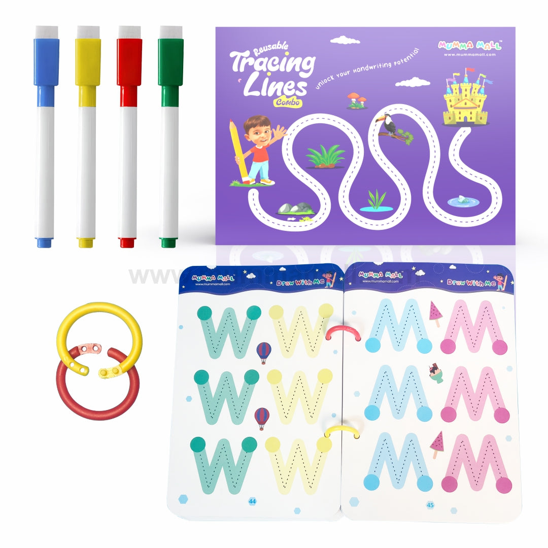 🖍Reusable Pen Tracing Book With 64 Pages+ FREE Learning 2000+ pages downloadable PDF worksheet for kids📚