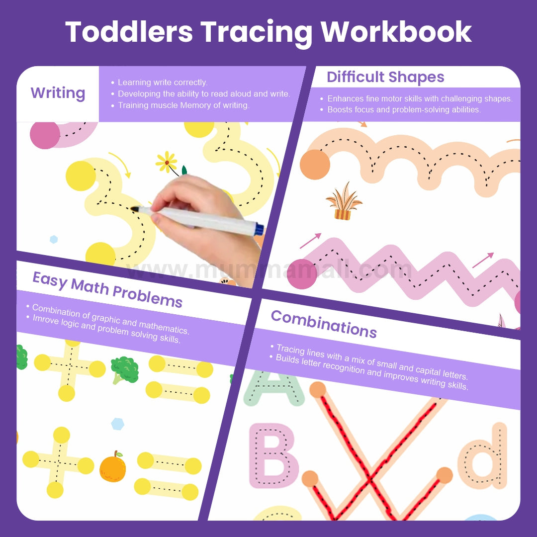 🖍Reusable Pen Tracing Book With 64 Pages+ FREE Learning 2000+ pages downloadable PDF worksheet for kids📚