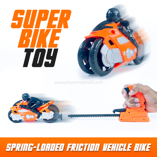 Super Bike Toy - Spring-Loaded Friction Vehicle Bike Ages 3+ Motorcycle Launcher | Vibrant Color