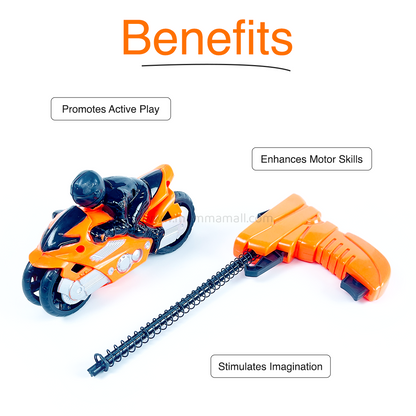 Super Bike Toy - Spring-Loaded Friction Vehicle Bike Ages 3+ Motorcycle Launcher | Vibrant Color