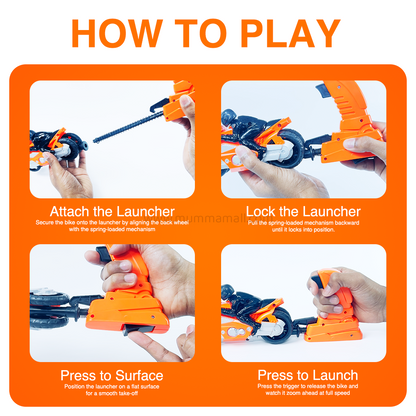 Super Bike Toy - Spring-Loaded Friction Vehicle Bike Ages 3+ Motorcycle Launcher | Vibrant Color