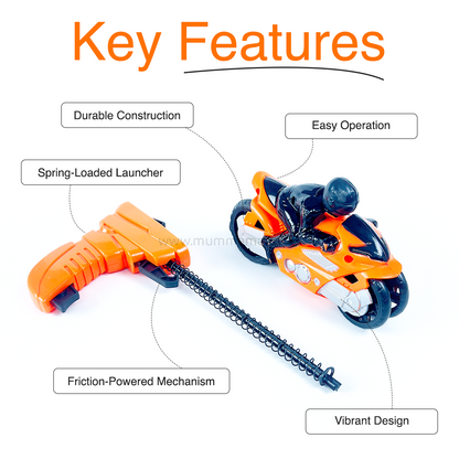 Super Bike Toy - Spring-Loaded Friction Vehicle Bike Ages 3+ Motorcycle Launcher | Vibrant Color