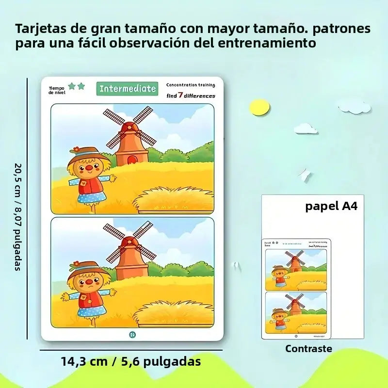 Large Size Spot the Difference Concentration Training Cards for Kids – Observation & Brain Development Activity Game