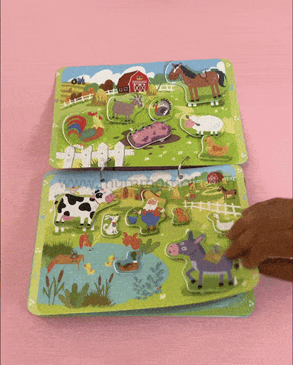 Farm Busy Book (3+ Age) – Velcro binder with farm animals, shapes, colors, counting & more to boost cognitive skills & motor development in kids