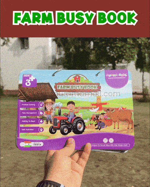 Farm Busy Book (3+ Age) – Velcro binder with farm animals, shapes, colors, counting & more to boost cognitive skills & motor development in kids