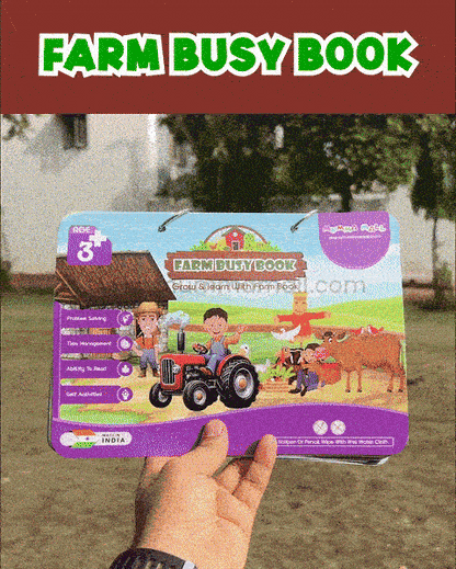 Farm Busy Book (3+ Age) – Velcro binder with farm animals, shapes, colors, counting & more to boost cognitive skills & motor development in kids