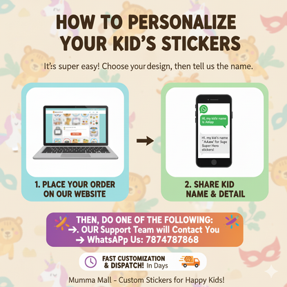 Personalized Waterproof Kids Name Stickers – Cute Animal Designs for Bottles, Lunch Boxes & School