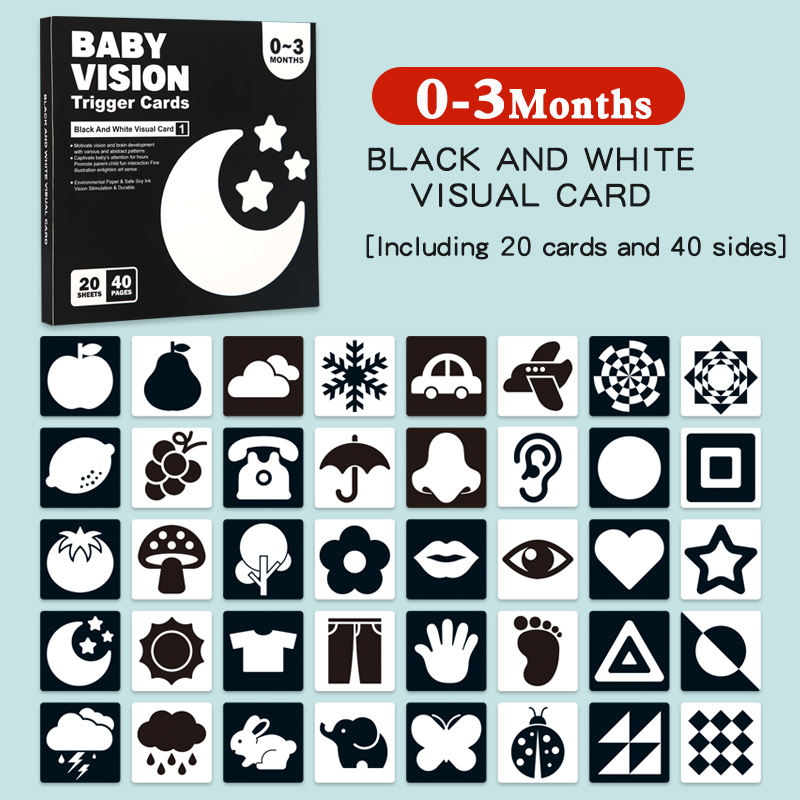 Baby Vision Trigger Cards for 0-3 Months Newborn Babies | Black and White High Contrast Visual Cards for Infant Brain Development, Eye Tracking & Visual Stimulation