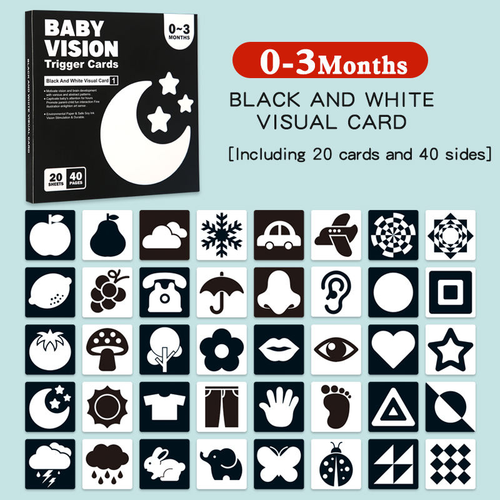 Baby Vision Trigger Cards for 0-3 Months Newborn Babies | Black and White High Contrast Visual Cards for Infant Brain Development, Eye Tracking & Visual Stimulation