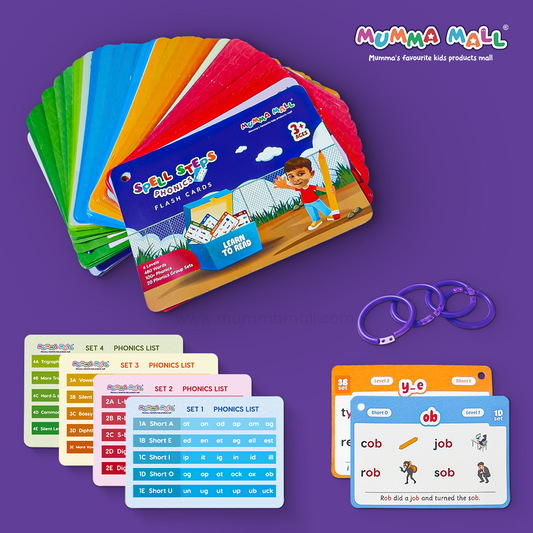 Spell Steps Phonics Flash Cards for Kids (3+ Years) 65 cards, 118 groups | 4 Levels Learning Set