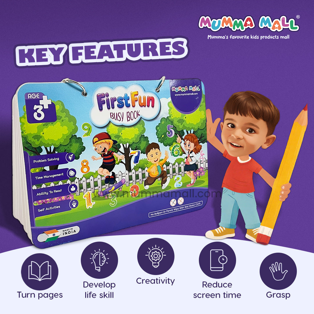 First Fun Busy Book – Screen-Free Educational Activity Book for Kids Age 2–5 | Develop Focus, Problem-Solving & Early Learning Skills