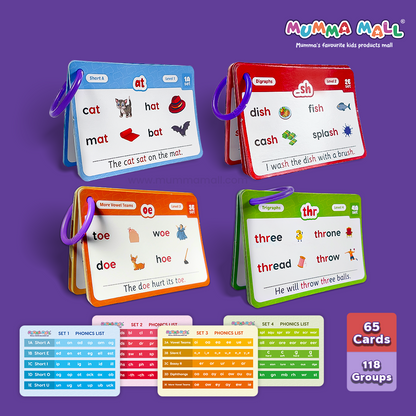 Spell Steps Phonics Flash Cards for Kids (3+ Years) 65 cards, 118 groups | 4 Levels Learning Set