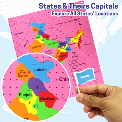 “India Map Puzzle with Capitals – Flags, Flashcards & Fun Learning Kit for Kids (Age 5+)”
