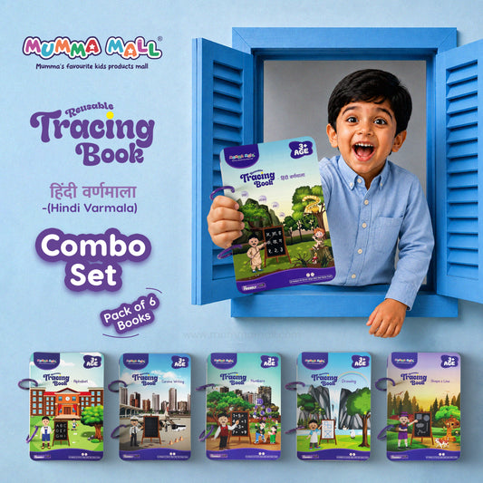 Reusable Tracing Book Combo Set – Pack of 6 Books with 8 Front & Back Printed Practice Pages in Each book with 4 Markers & 1 Duster for Reuse the book