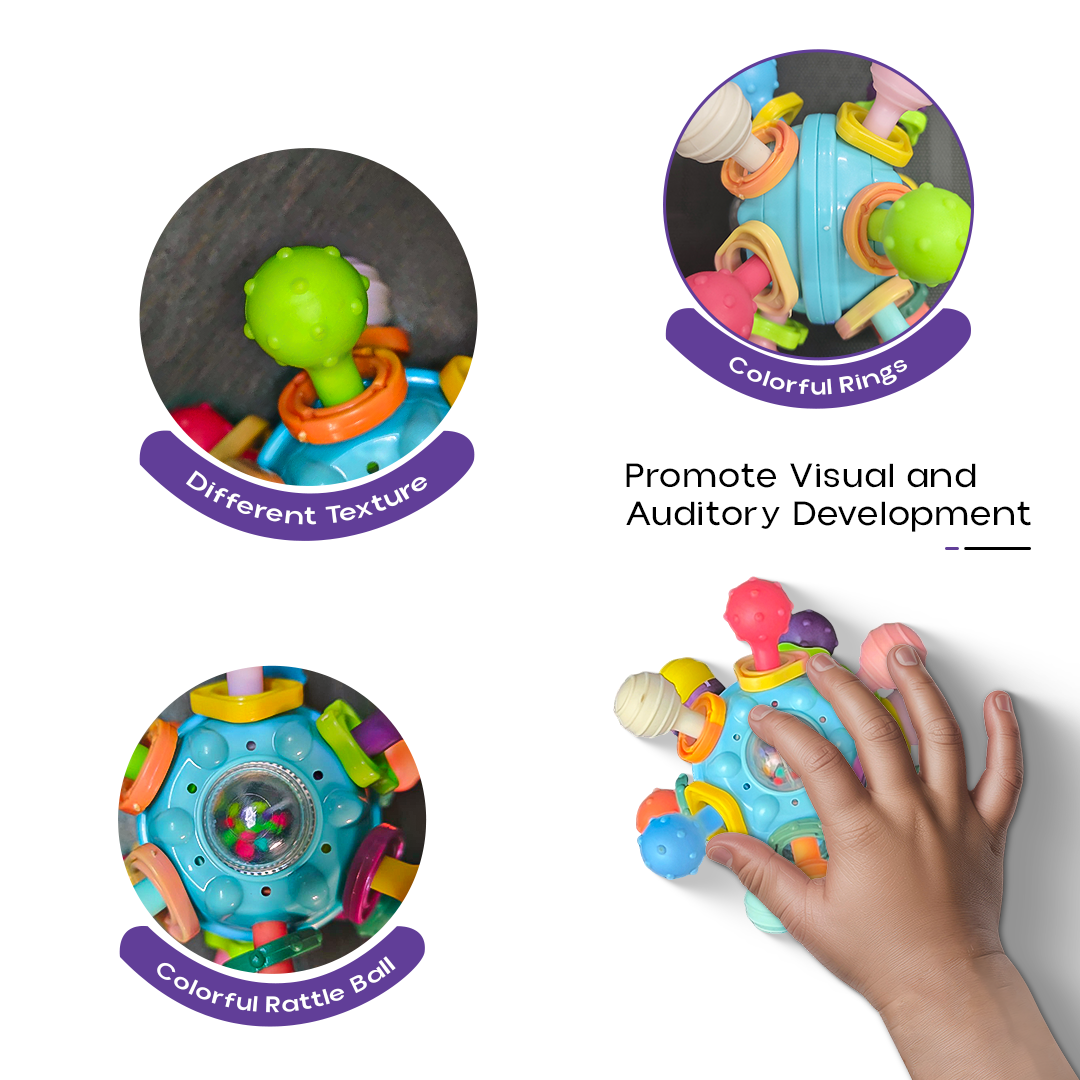 Orbit ball - Sensory Teether & Rattle Toy for Babies | Soft Silicone Baby Teether for 3–12 Months | Montessori Teething Toy | BPA-Free Infant Chewing Toy